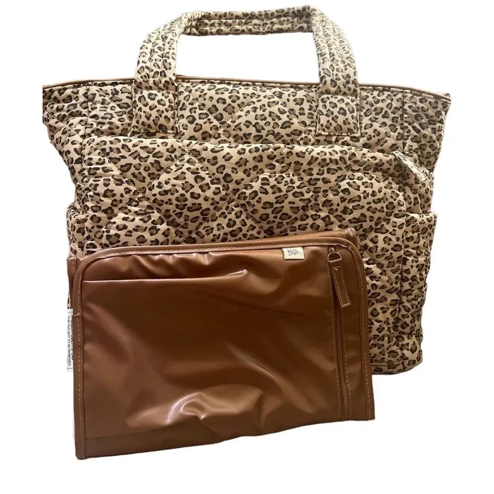 BEIS x Elsa Hosk Quilted Tote Diaper Bag In Wild Child Animal Print New